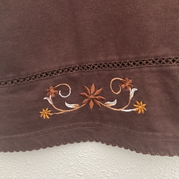 UNIK Brown EMBROIDERED FLOWERS/BUTTERFLY EMBELLISHED WITH RHINESTONES TOP Size L - Picture 5 of 9